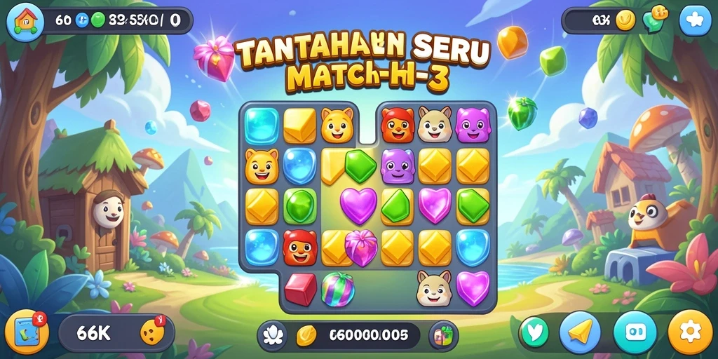 Screenshot gameplay 66K dengan tantangan Match-3 yang seru.