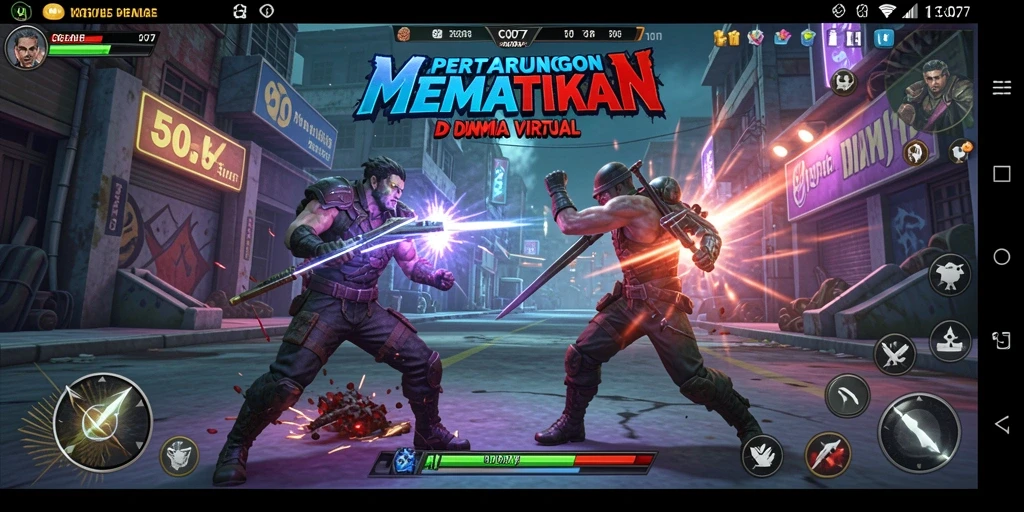 Tangkapan layar C0077 menunjukkan pertarungan intens dengan gaya bertarung yang atraktif.