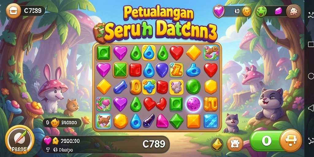 Gameplay seru C789 dengan permata berwarna-warni.