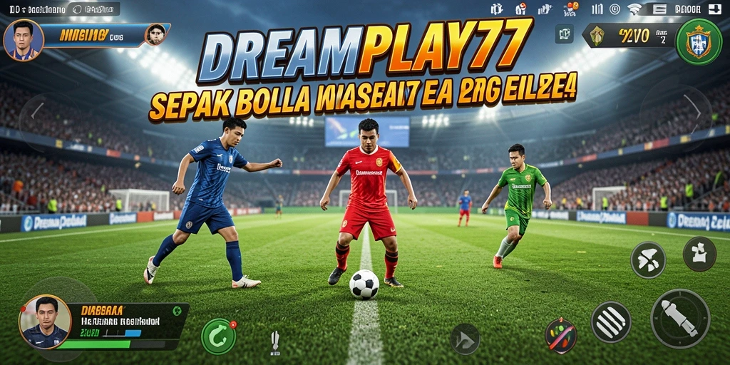 Tampilan gameplay DREAMPLAY77 dengan aksi sepak bola yang seru.