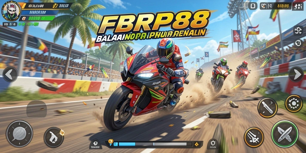 Gameplay FBRP88 menampilkan balapan motor yang mendebarkan dan penuh aksi.