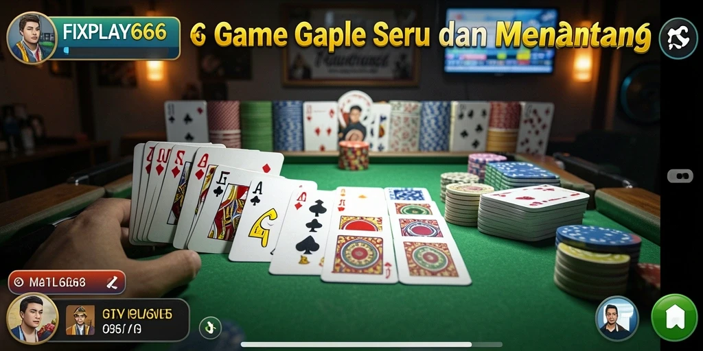 Screenshot gameplay FIXPLAY666 menampilkan suasana permainan Gaple yang seru dan interaktif.