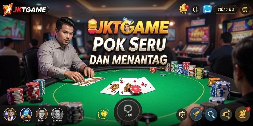 Tampilan utama JKTGAME dengan aksi permainan poker yang seru.
