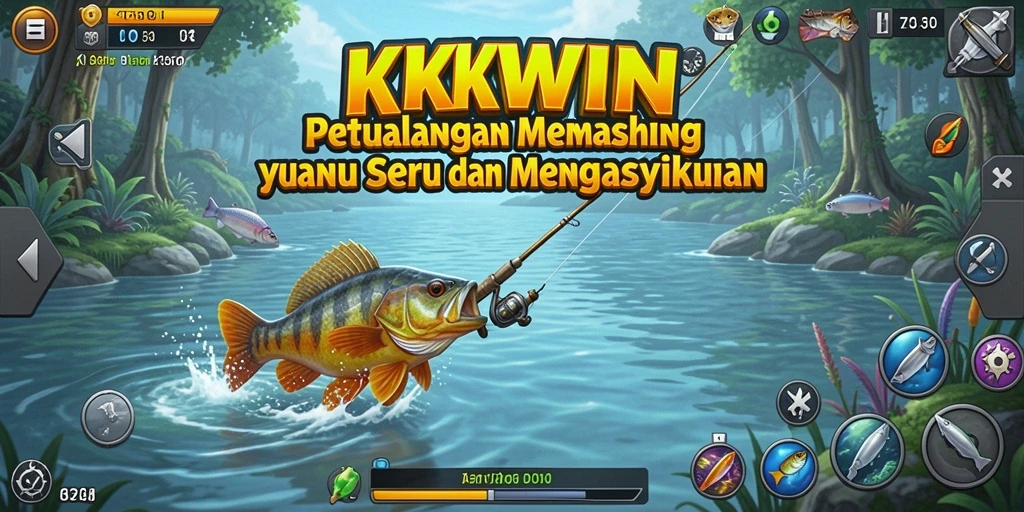 Gameplay seru KKWIN saat menangkap ikan besar di danau.
