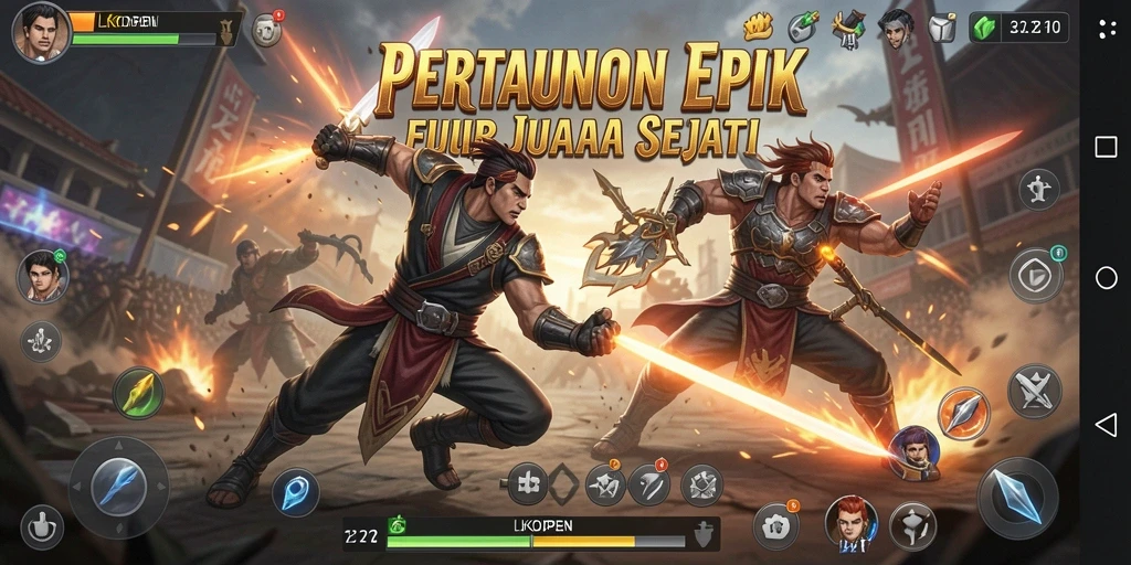 Tampilan aksi pertarungan yang seru di LKOPEN dengan karakter unik.