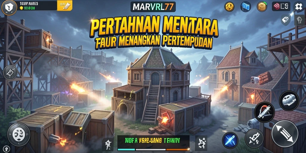 Tampilan gameplay menegangkan dalam MARVRL77 dengan aksi Tower Defense.